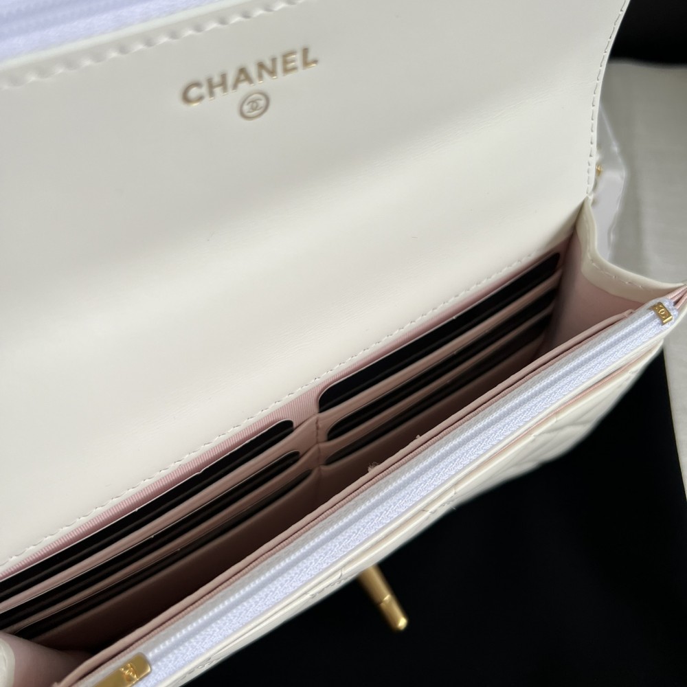 CHANEL Classic Flap Quilted White Lambskin Metal Strap Flap Bag CHANEL Classic Flap Quilted White Lambskin Metal Strap Flap Bag