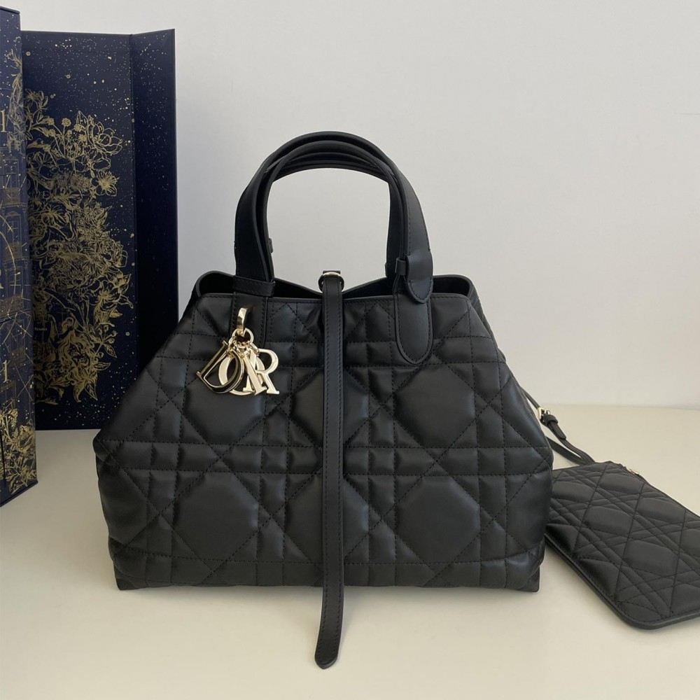 Christian Dior TOUJOURS classic rattan stitching black leather handbag Christian Dior TOUJOURS classic rattan stitching black leather handbag