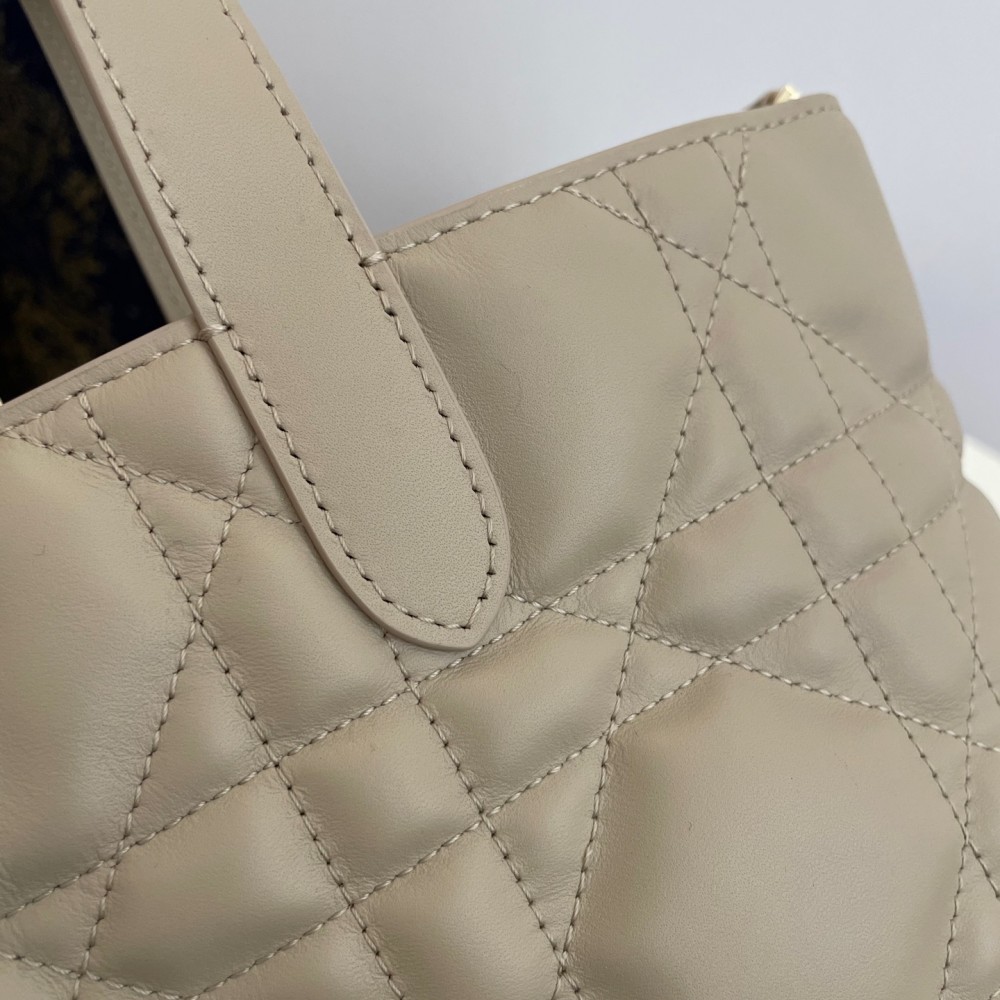 Christian Dior LADY DIOR classic rattan stitching gray leather handbag Christian Dior LADY DIOR classic rattan stitching gray leather handbag