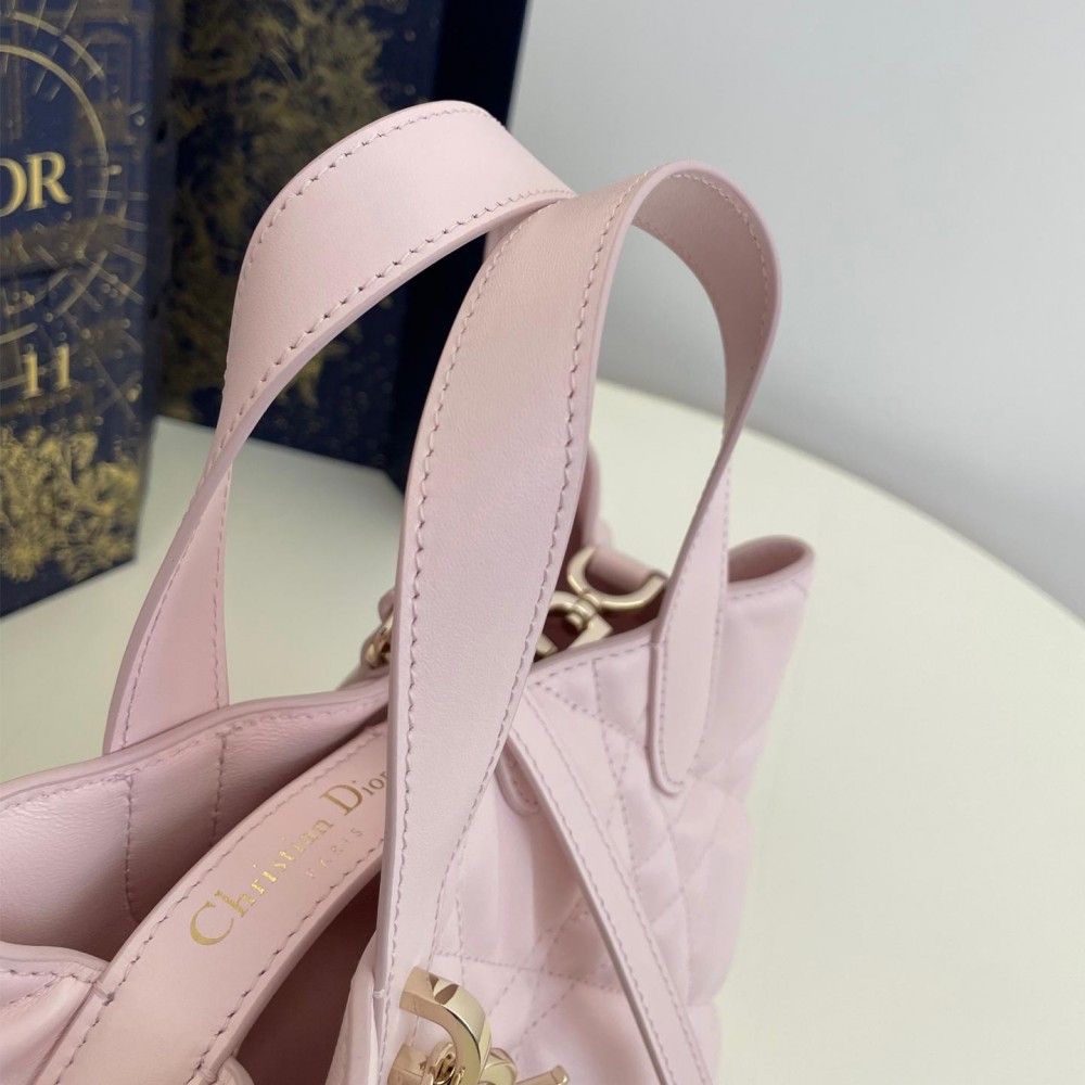 Christian Dior LADY DIOR classic small rattan stitching light pink leather handbag Christian Dior LADY DIOR classic small rattan stitching light pink leather handbag