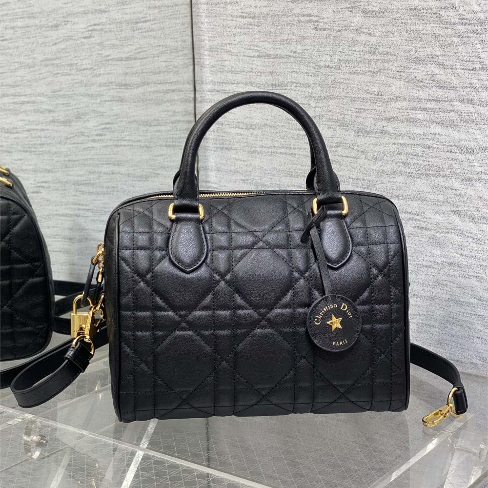 Christian Dior My Dior series matte lambskin matte rattan pattern pure black handbag Christian Dior My Dior series matte lambskin matte rattan pattern pure black handbag
