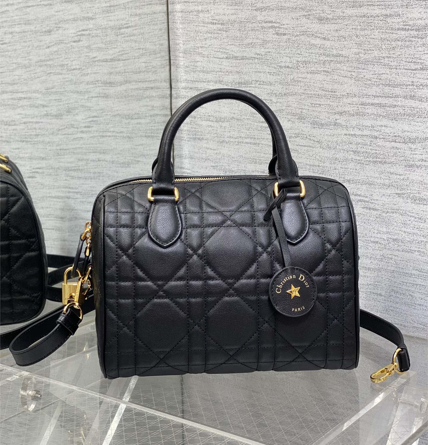 Christian Dior My Dior series matte lambskin matte rattan pattern pure black handbag Christian Dior My Dior series matte lambskin matte rattan pattern pure black handbag