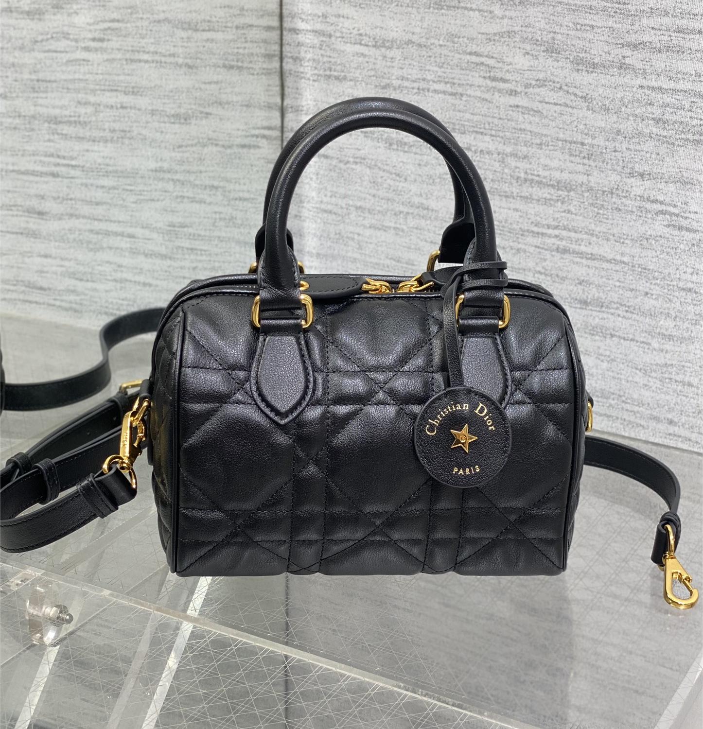 Christian Dior My Dior series matte lambskin matte rattan check medium pure black handbag Christian Dior My Dior series matte lambskin matte rattan check medium pure black handbag