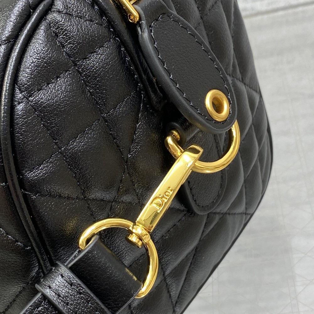 Christian Dior My Dior series matte lambskin matte rattan check medium pure black handbag Christian Dior My Dior series matte lambskin matte rattan check medium pure black handbag