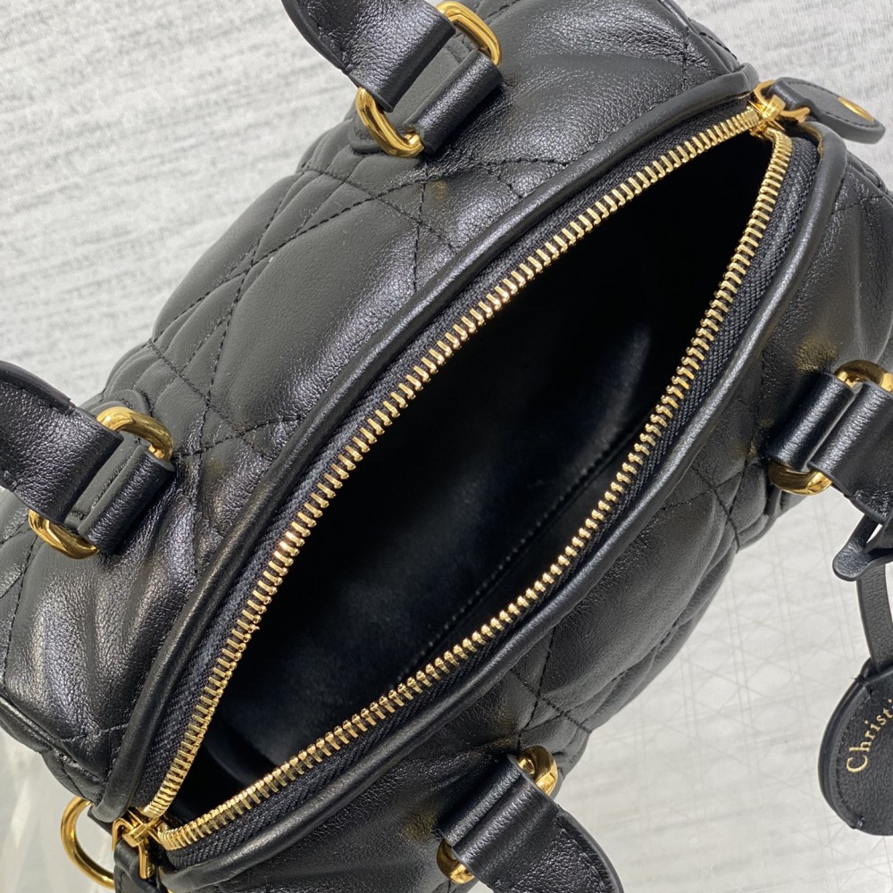Christian Dior My Dior series matte lambskin matte rattan check medium pure black handbag Christian Dior My Dior series matte lambskin matte rattan check medium pure black handbag
