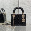 Christian Dior LADY Dior series bright black patent leather exquisite hardware handbag Christian Dior LADY Dior series bright black patent leather exquisite hardware handbag