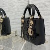 Christian Dior LADY Dior series bright black patent leather exquisite hardware handbag Christian Dior LADY Dior series bright black patent leather exquisite hardware handbag