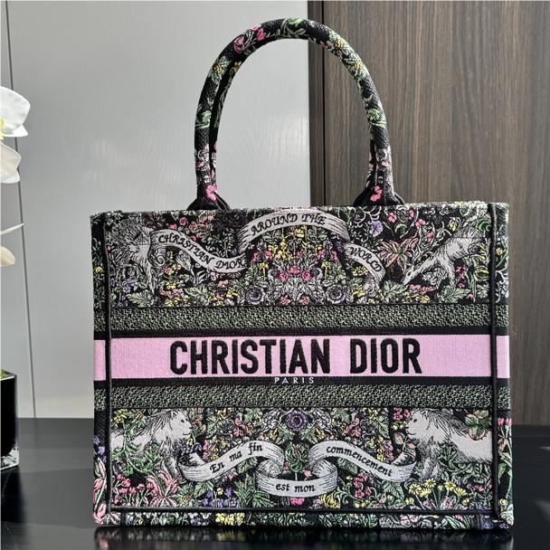 Christian Dior BOOK TOTE series pink and black printed embroidered handbag Christian Dior BOOK TOTE series pink and black printed embroidered handbag