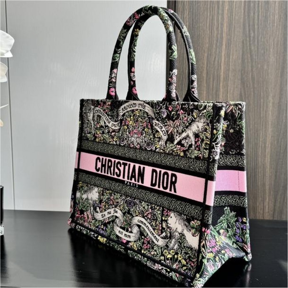 Christian Dior BOOK TOTE series pink and black printed embroidered handbag Christian Dior BOOK TOTE series pink and black printed embroidered handbag