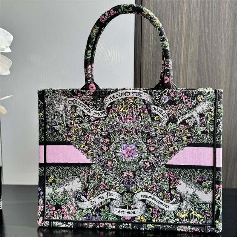 Christian Dior BOOK TOTE series pink and black printed embroidered handbag Christian Dior BOOK TOTE series pink and black printed embroidered handbag