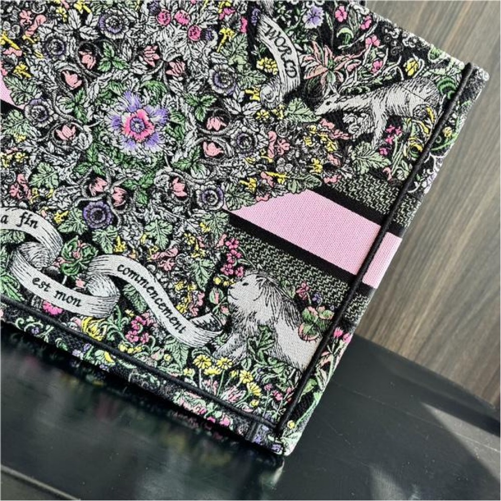 Christian Dior BOOK TOTE series pink and black printed embroidered handbag Christian Dior BOOK TOTE series pink and black printed embroidered handbag