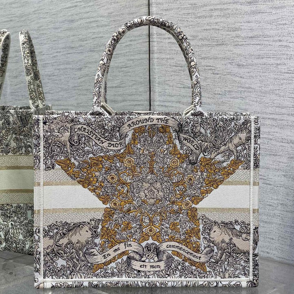 Christian Dior BOOK TOTE series platinum printed embroidered handbag Christian Dior BOOK TOTE series platinum printed embroidered handbag