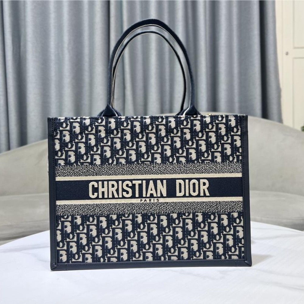 Christian Dior BOOK TOTE series dark blue medium printed embroidered handbag Christian Dior BOOK TOTE series dark blue medium printed embroidered handbag