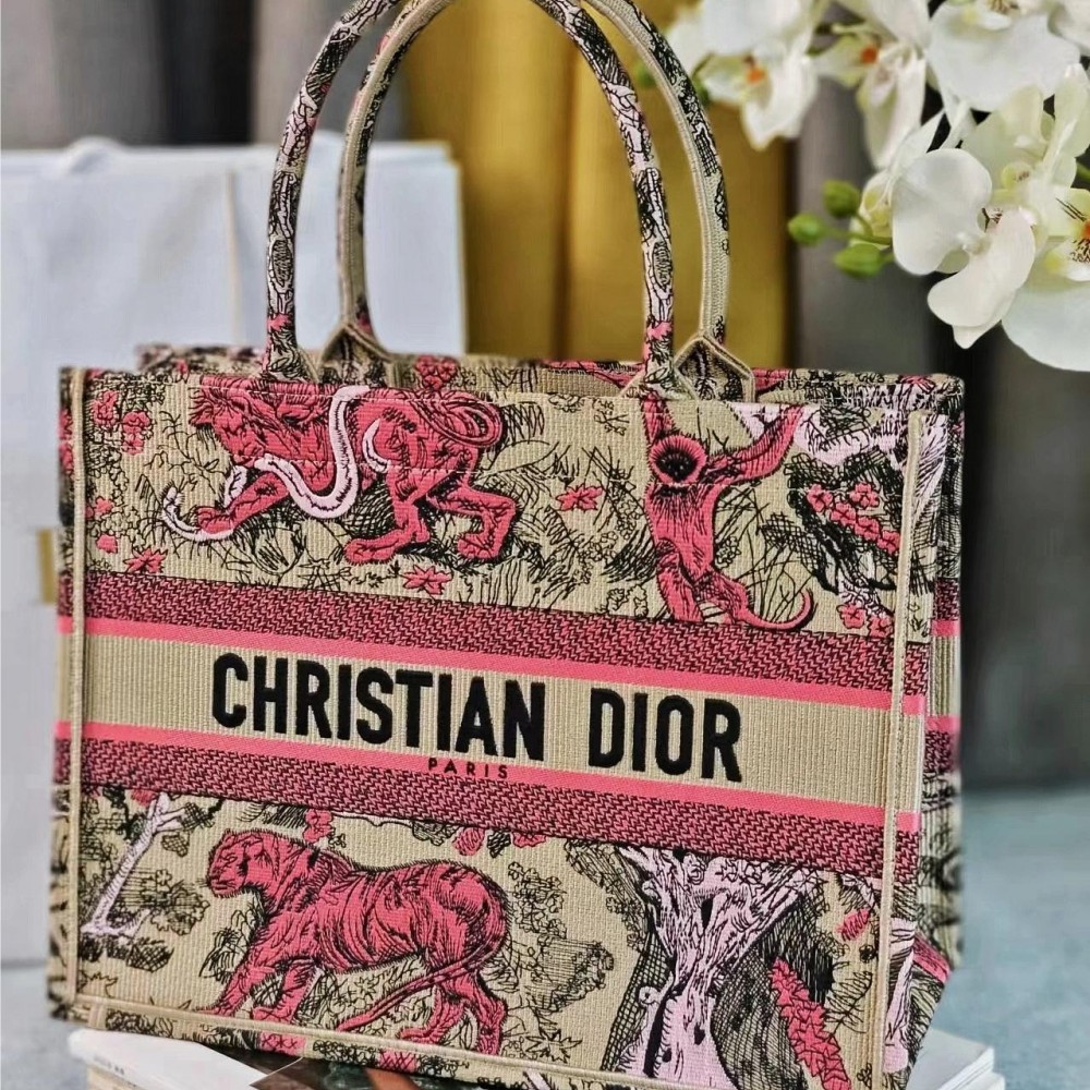 Christian Dior BOOK TOTE series pink printed embroidered handbag Christian Dior BOOK TOTE series pink printed embroidered handbag
