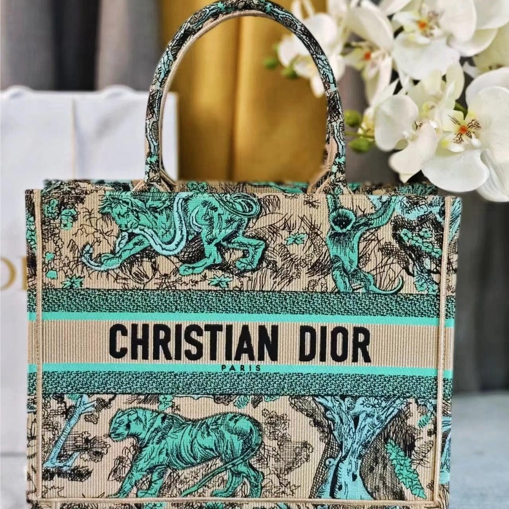 Christian Dior BOOK TOTE series emerald green printed embroidered handbag Christian Dior BOOK TOTE series emerald green printed embroidered handbag