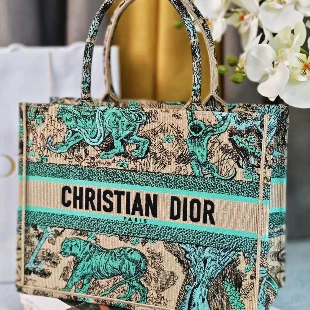 Christian Dior BOOK TOTE series emerald green printed embroidered handbag Christian Dior BOOK TOTE series emerald green printed embroidered handbag
