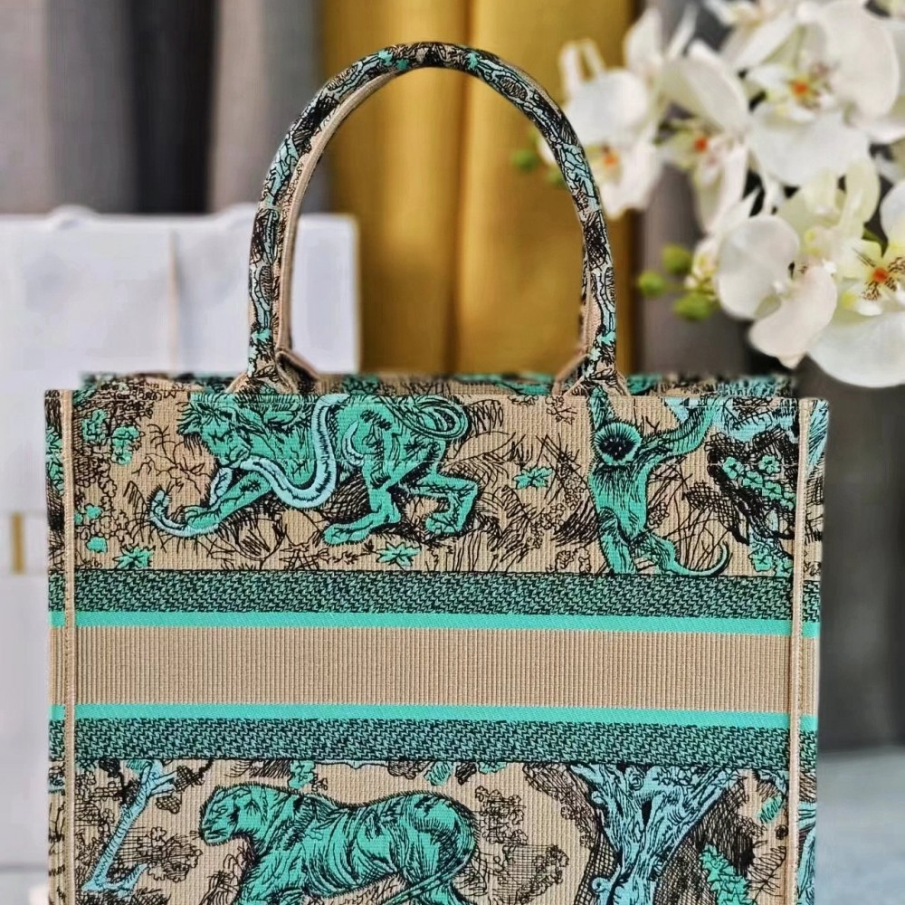 Christian Dior BOOK TOTE series emerald green printed embroidered handbag Christian Dior BOOK TOTE series emerald green printed embroidered handbag