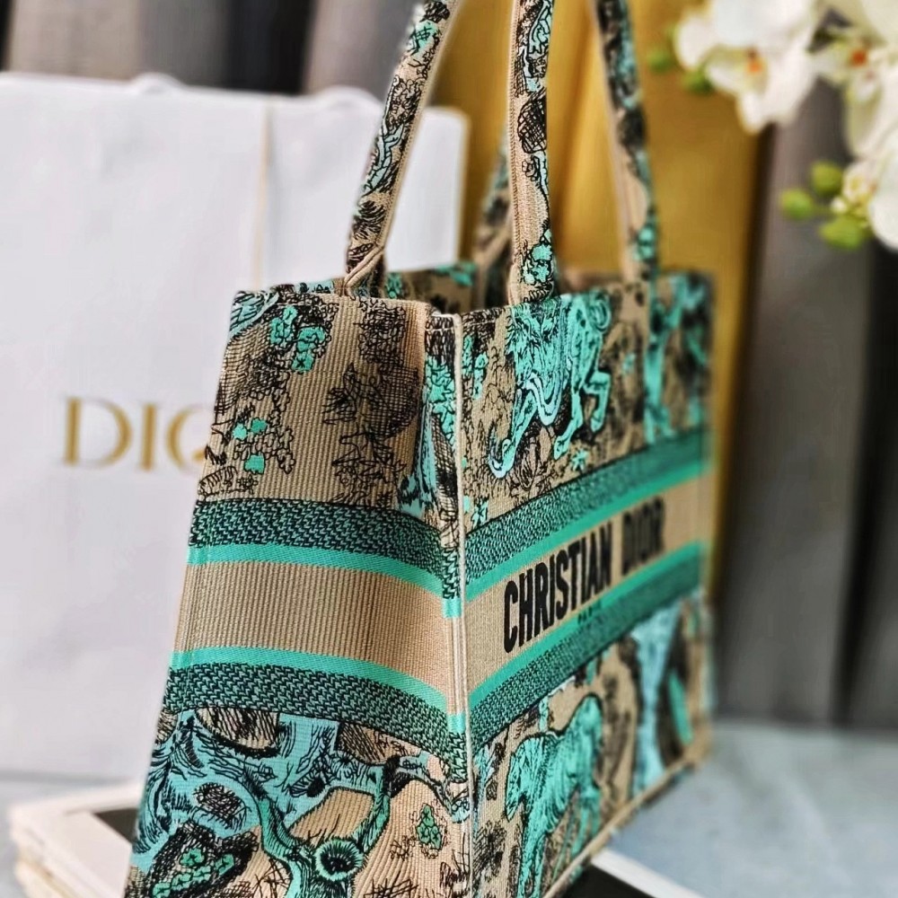 Christian Dior BOOK TOTE series emerald green printed embroidered handbag Christian Dior BOOK TOTE series emerald green printed embroidered handbag