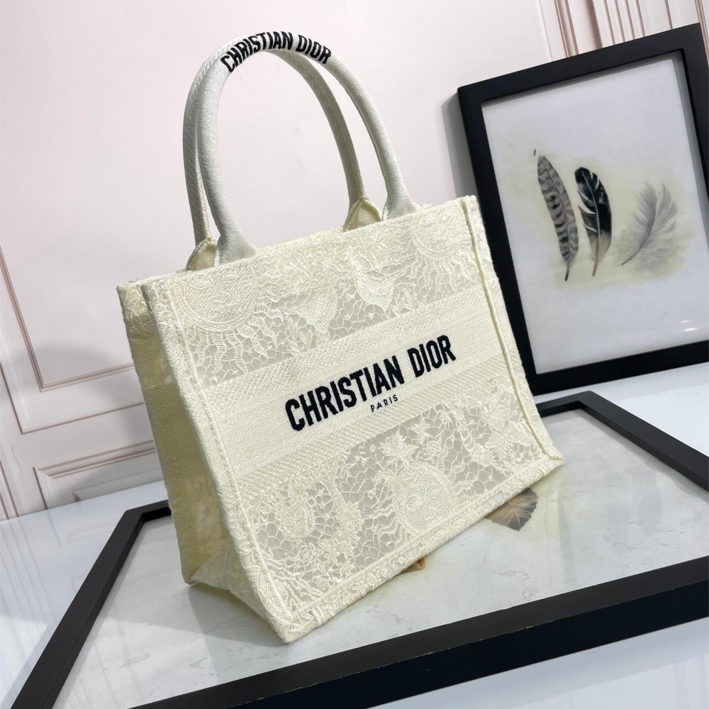 Christian Dior BOOK TOTE series small beige fabric printed embroidered handbag Christian Dior BOOK TOTE series small beige fabric printed embroidered handbag