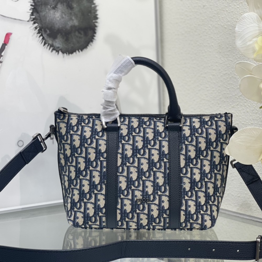 Christian Dior BOOK TOTE OBLIQUE printed jacquard black leather tote bag Christian Dior BOOK TOTE OBLIQUE printed jacquard black leather tote bag