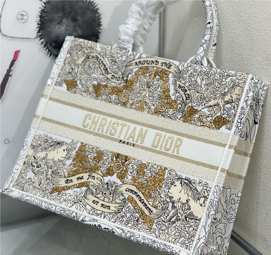 Christian Dior BOOK TOTE Platinum printed fabric and black leather handbag Christian Dior BOOK TOTE Platinum printed fabric and black leather handbag