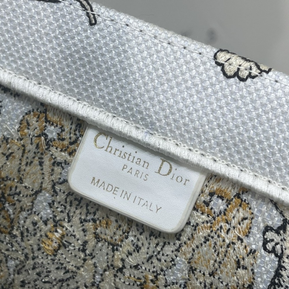 Christian Dior BOOK TOTE Platinum printed fabric and black leather handbag Christian Dior BOOK TOTE Platinum printed fabric and black leather handbag