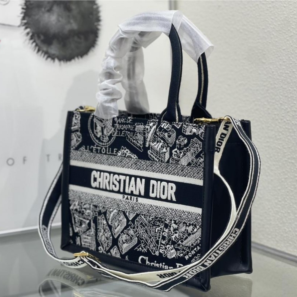 Christian Dior BOOK TOTE series Medium black and white with printed embroidered handbag Christian Dior BOOK TOTE series Medium black and white with printed embroidered handbag