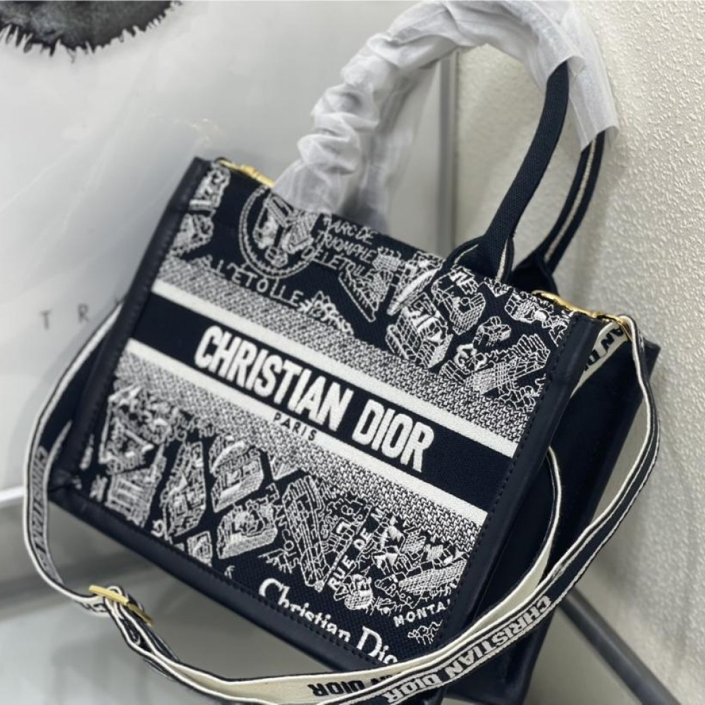 Christian Dior BOOK TOTE series Medium black and white with printed embroidered handbag Christian Dior BOOK TOTE series Medium black and white with printed embroidered handbag