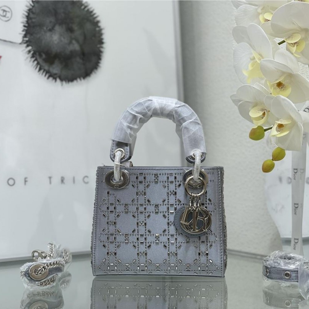 Christian Dior Lady Dior Cannage Lambskin Leather Bag with Crystal Embellished Christian Dior Lady Dior Cannage Lambskin Leather Bag with Crystal Embellished