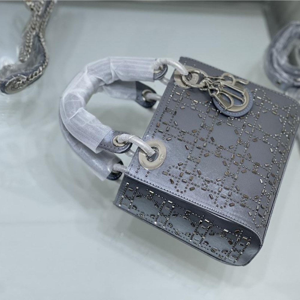 Christian Dior Lady Dior Cannage Lambskin Leather Bag with Crystal Embellished Christian Dior Lady Dior Cannage Lambskin Leather Bag with Crystal Embellished