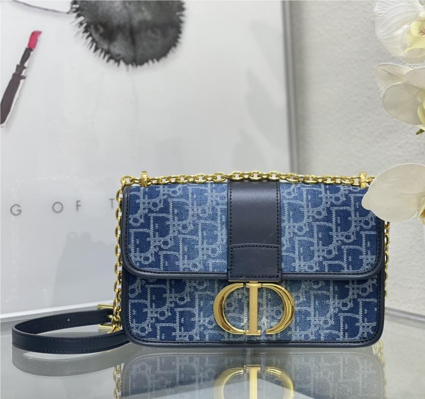 Christian Dior Caro series blue printed high-quality cowhide leather bag