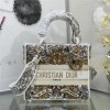 Christian Dior LADY DIOR series platinum embroidery gold silk print chain handbag Christian Dior LADY DIOR series platinum embroidery gold silk print chain handbag