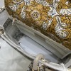 Christian Dior LADY DIOR series platinum embroidery gold silk print chain handbag Christian Dior LADY DIOR series platinum embroidery gold silk print chain handbag