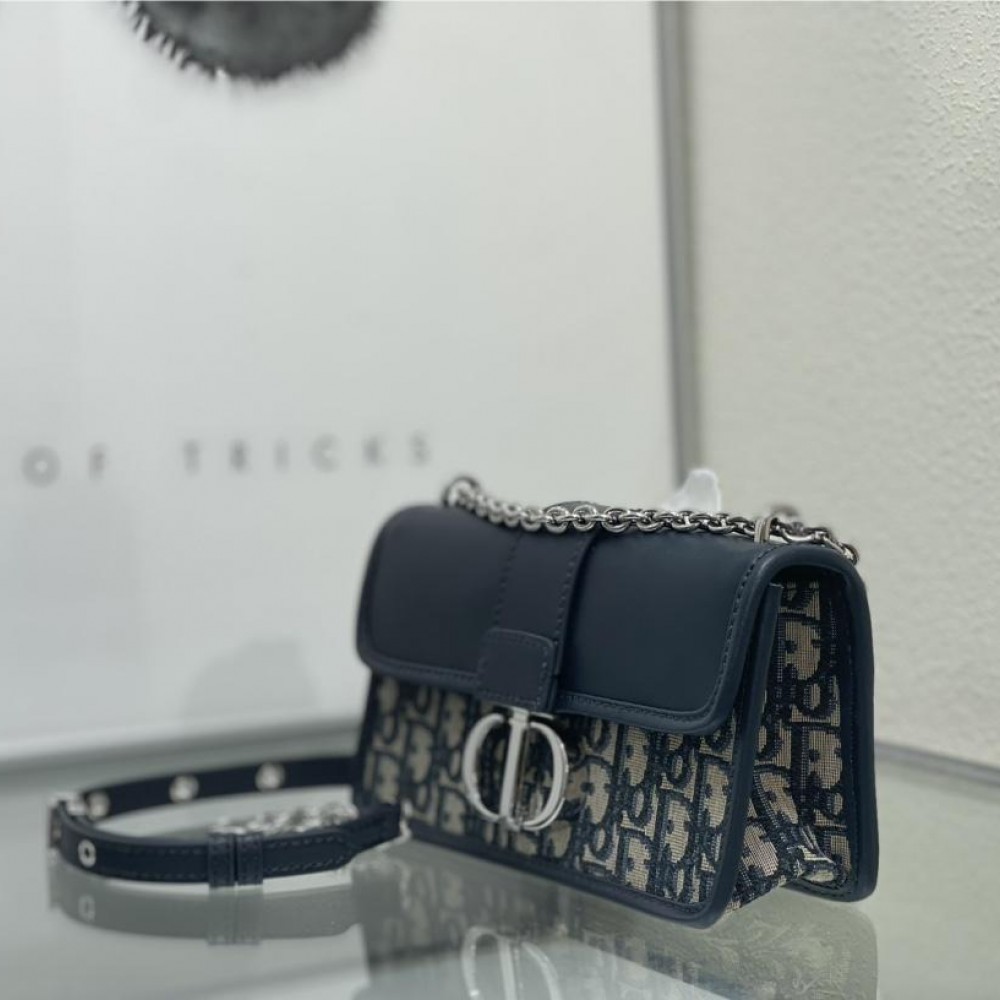 Christian Dior classic blue printed gold stamped logo shoulder strap flap shoulder bag Christian Dior classic blue printed gold stamped logo shoulder strap flap shoulder bag