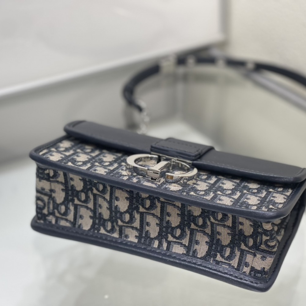 Christian Dior classic blue printed gold stamped logo shoulder strap flap shoulder bag Christian Dior classic blue printed gold stamped logo shoulder strap flap shoulder bag