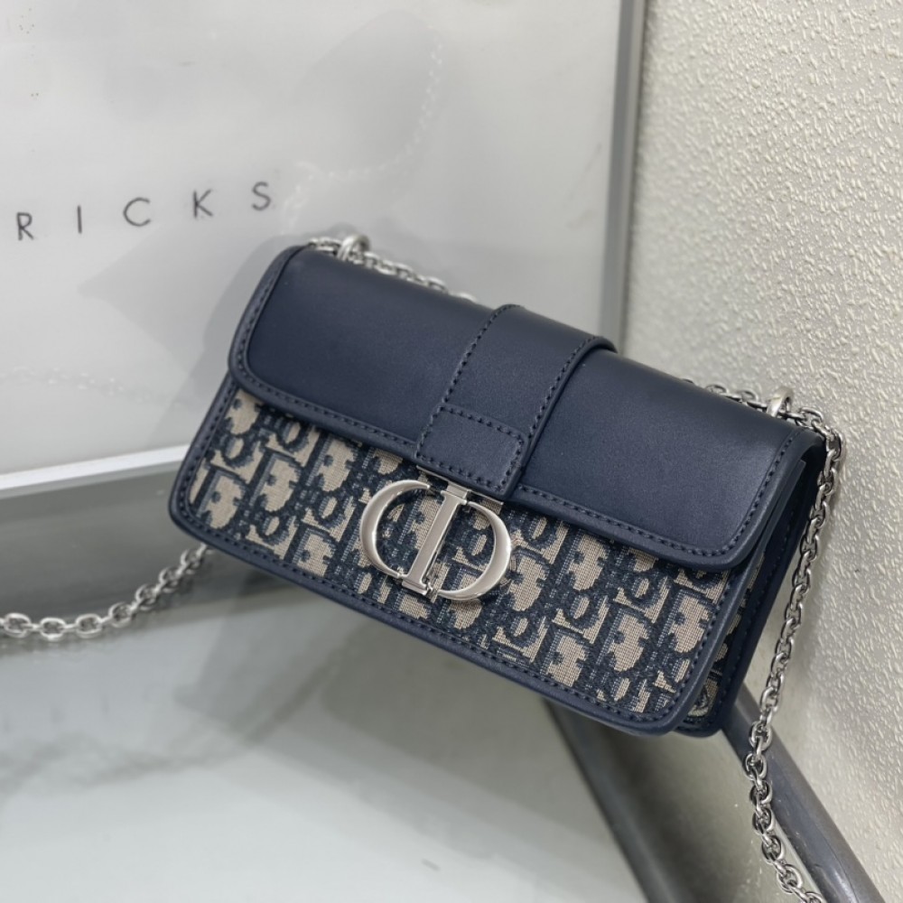 Christian Dior classic blue printed gold stamped logo shoulder strap flap shoulder bag Christian Dior classic blue printed gold stamped logo shoulder strap flap shoulder bag