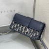 Christian Dior classic blue printed gold stamped logo shoulder strap flap shoulder bag Christian Dior classic blue printed gold stamped logo shoulder strap flap shoulder bag