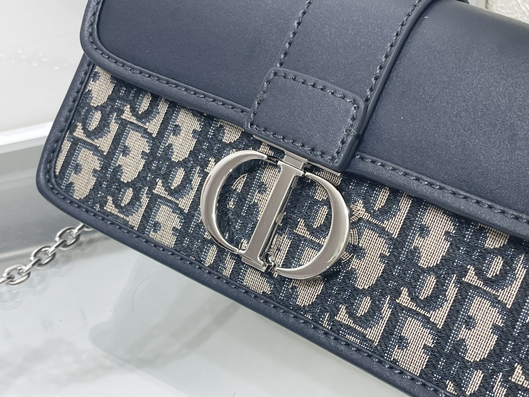 Christian Dior classic blue printed gold stamped logo shoulder strap flap shoulder bag Christian Dior classic blue printed gold stamped logo shoulder strap flap shoulder bag