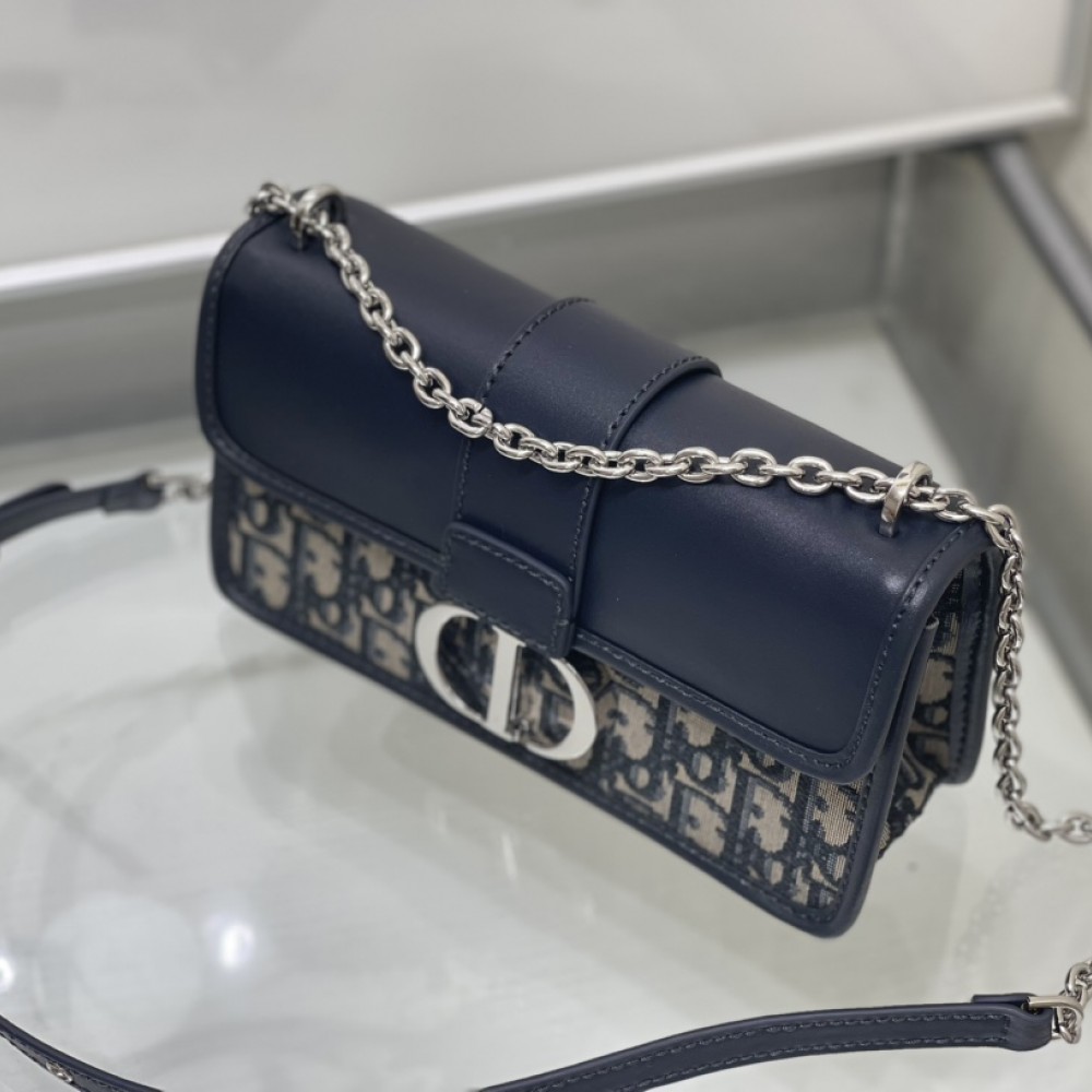 Christian Dior classic blue printed gold stamped logo shoulder strap flap shoulder bag Christian Dior classic blue printed gold stamped logo shoulder strap flap shoulder bag