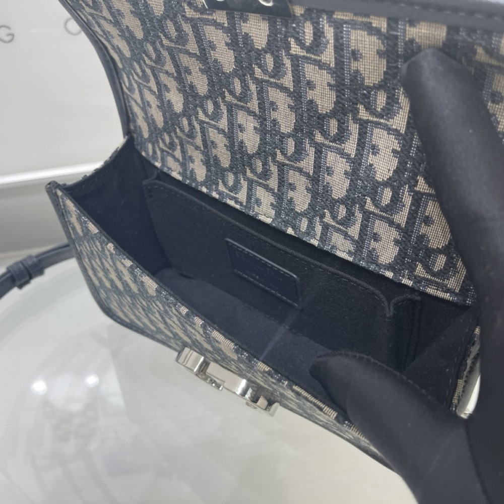 Christian Dior classic blue printed gold stamped logo shoulder strap flap shoulder bag Christian Dior classic blue printed gold stamped logo shoulder strap flap shoulder bag