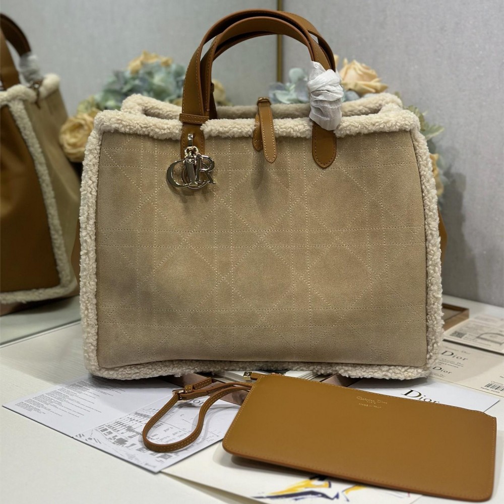 Christian Dior Book Tote series derivative classic beige brown leather velvet accessory handbag Christian Dior Book Tote series derivative classic beige brown leather velvet accessory handbag