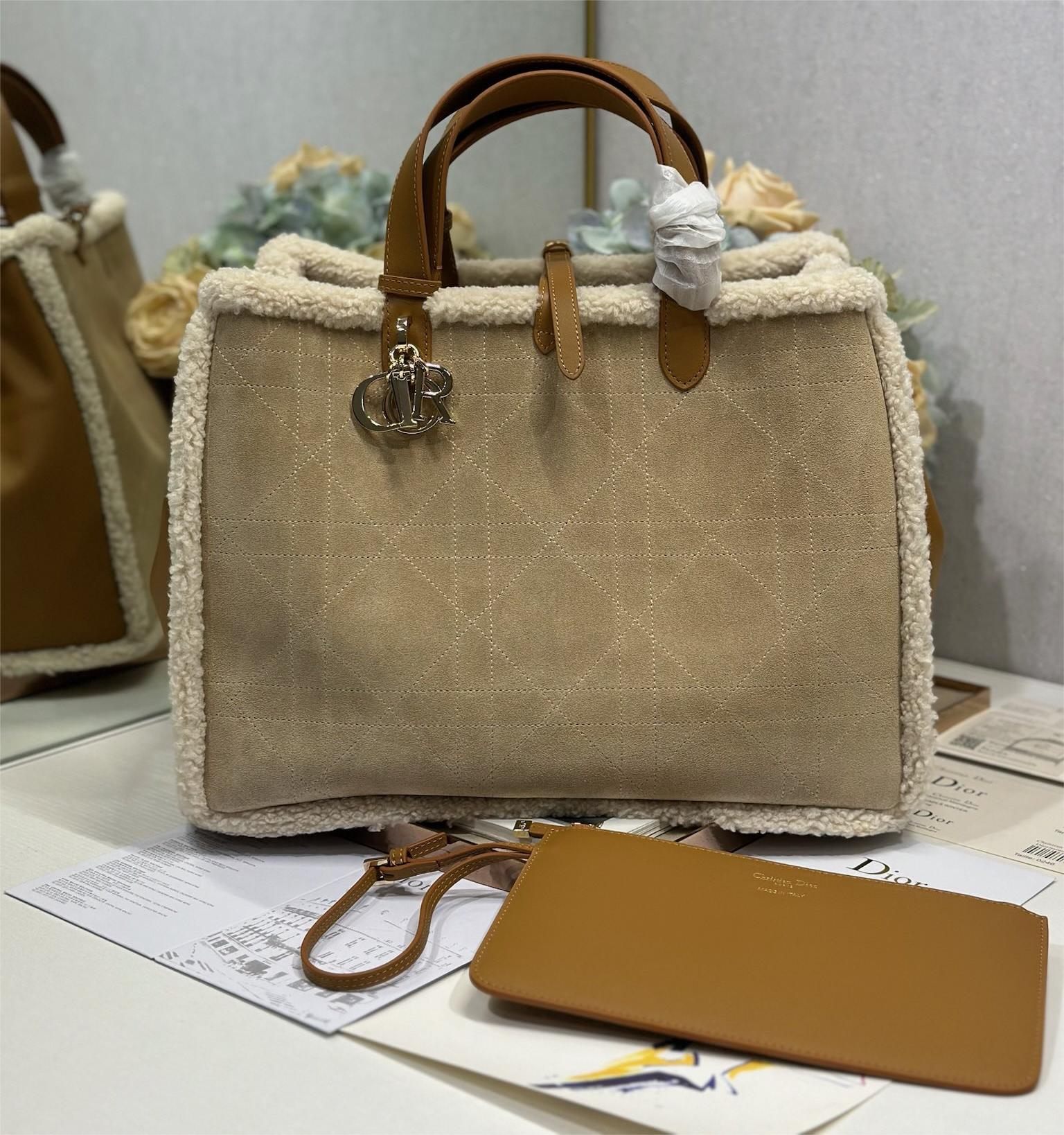 Christian Dior Book Tote series derivative classic beige brown leather velvet accessory handbag Christian Dior Book Tote series derivative classic beige brown leather velvet accessory handbag