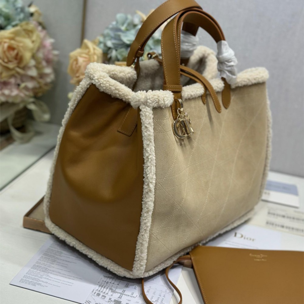 Christian Dior Book Tote series derivative classic beige brown leather velvet accessory handbag Christian Dior Book Tote series derivative classic beige brown leather velvet accessory handbag