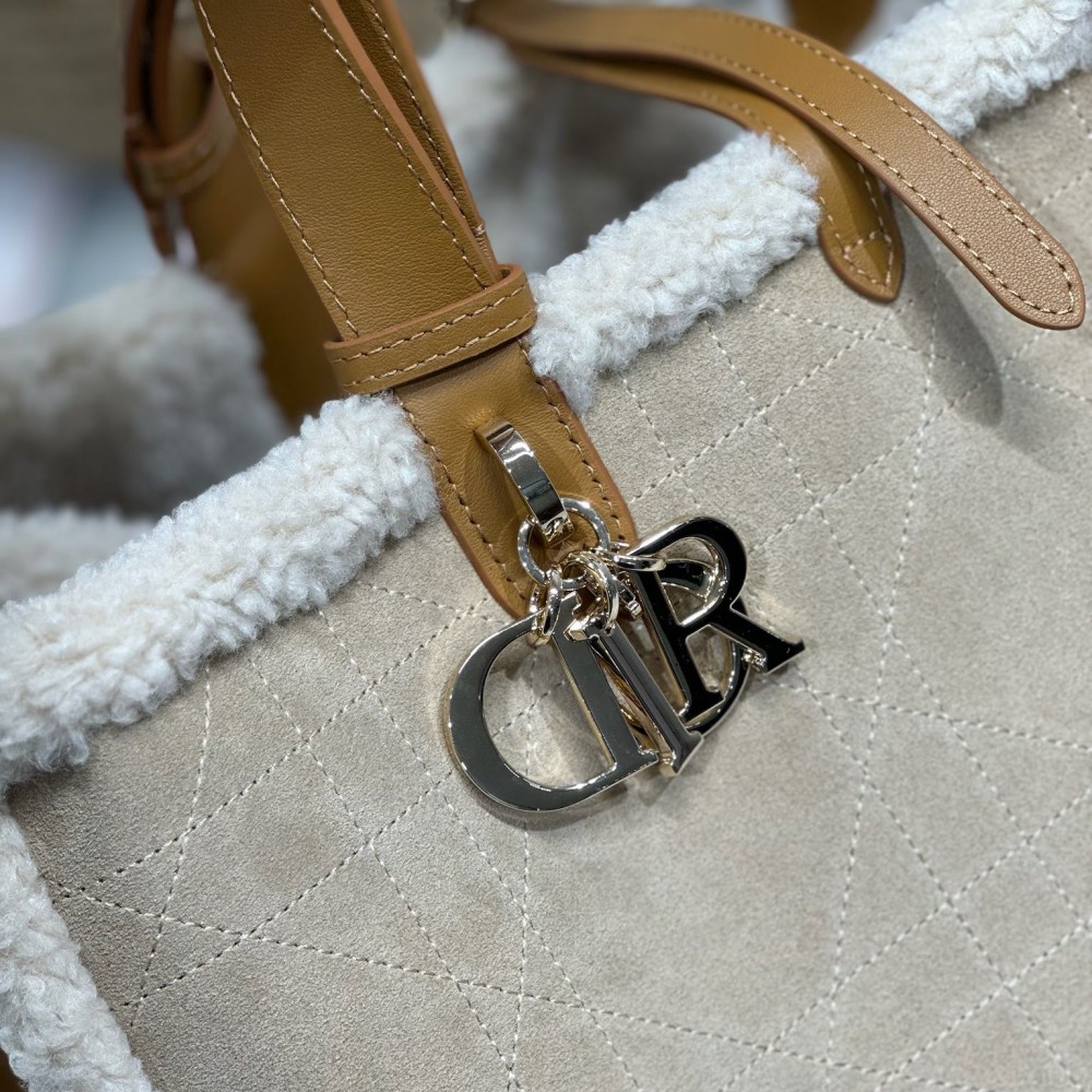 Christian Dior Book Tote series derivative classic beige brown leather velvet accessory handbag Christian Dior Book Tote series derivative classic beige brown leather velvet accessory handbag