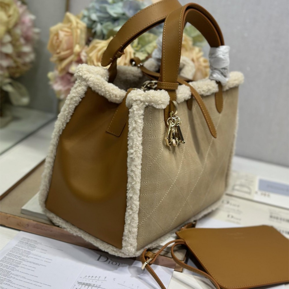 Christian Dior Book Tote series derivative medium classic beige brown genuine leather velvet accessory handbag Christian Dior Book Tote series derivative medium classic beige brown genuine leather velvet accessory handbag