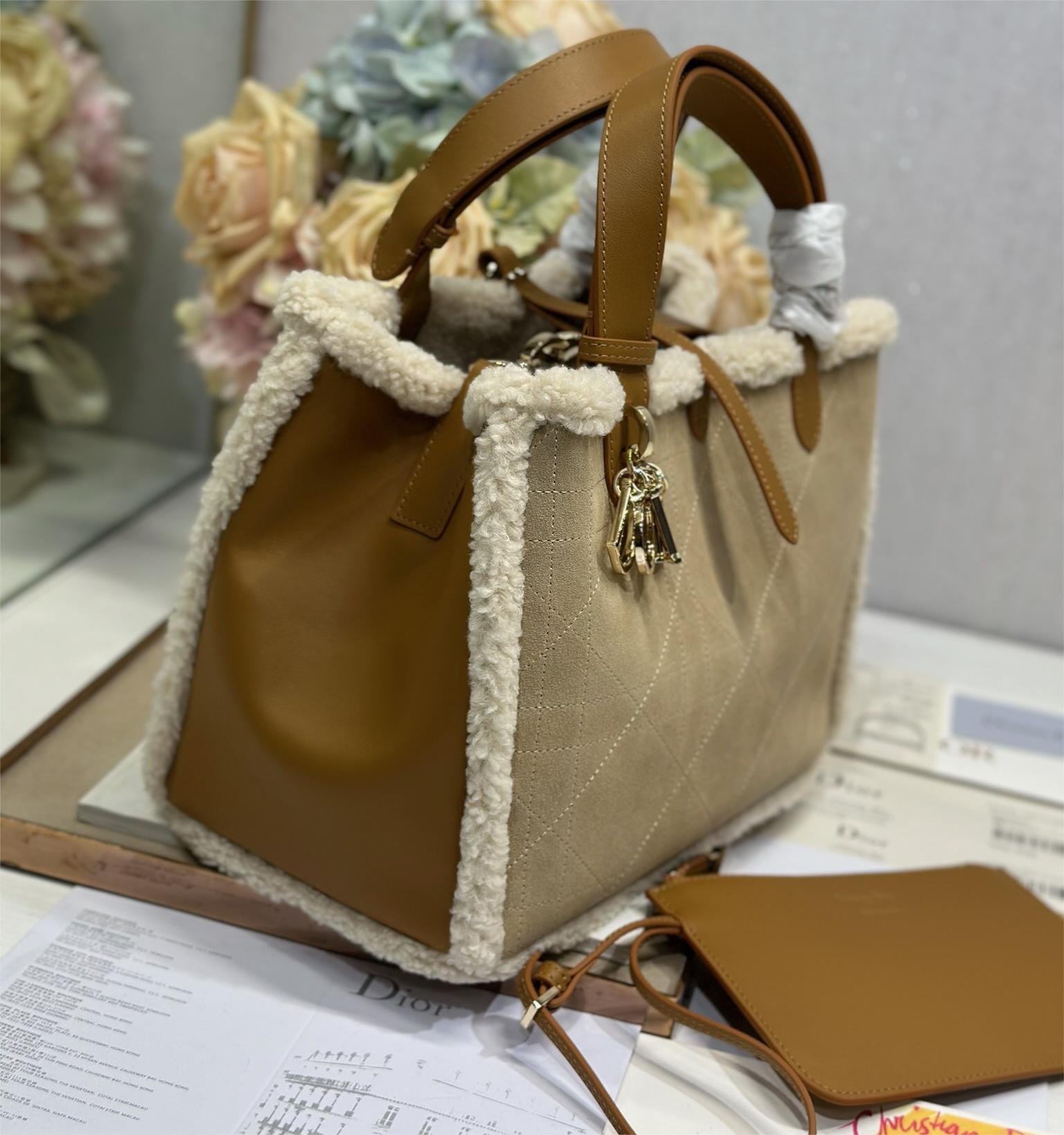Christian Dior Book Tote series derivative medium classic beige brown genuine leather velvet accessory handbag Christian Dior Book Tote series derivative medium classic beige brown genuine leather velvet accessory handbag