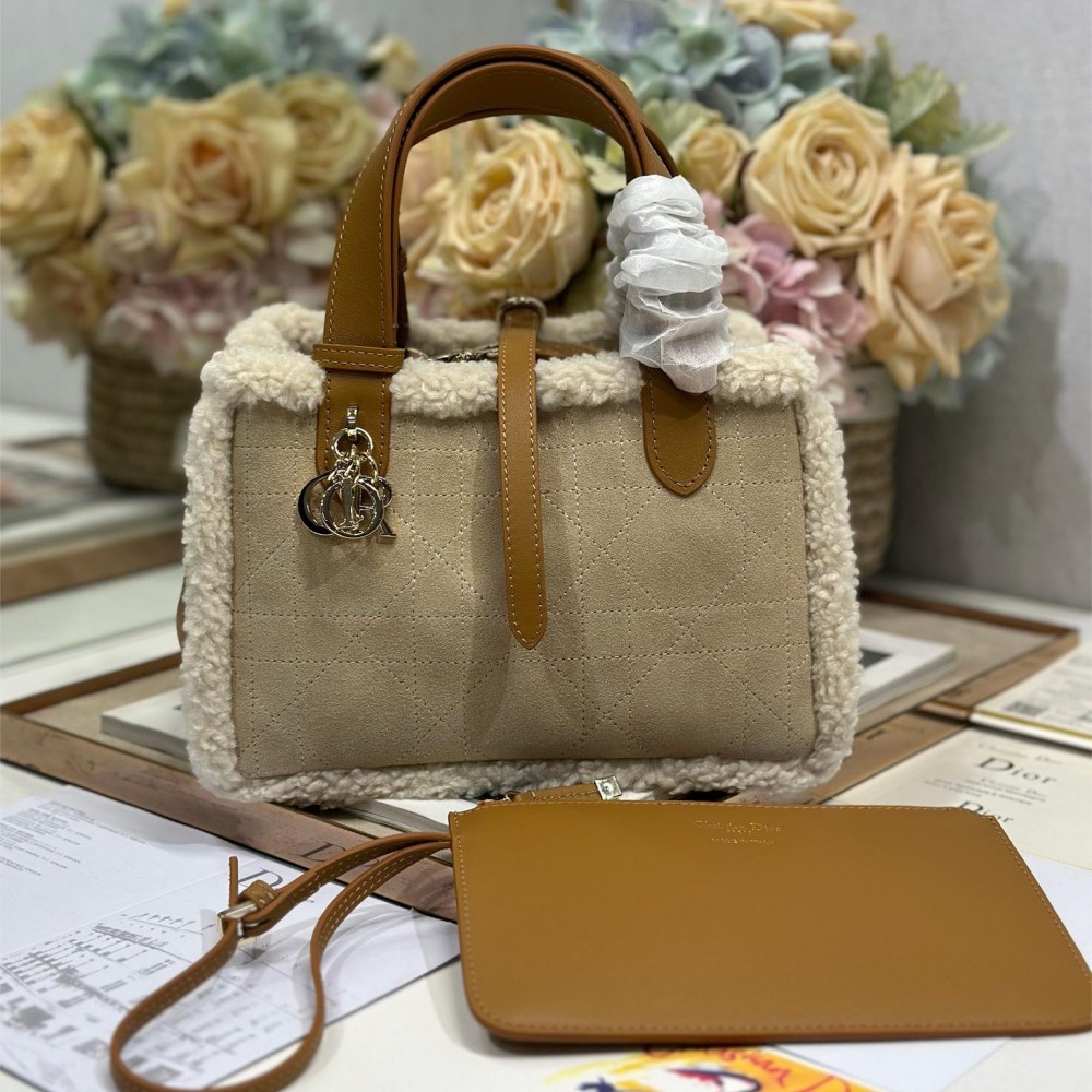 Christian Dior Book Tote series derivative small classic beige brown genuine leather velvet accessory handbag Christian Dior Book Tote series derivative small classic beige brown genuine leather velvet accessory handbag