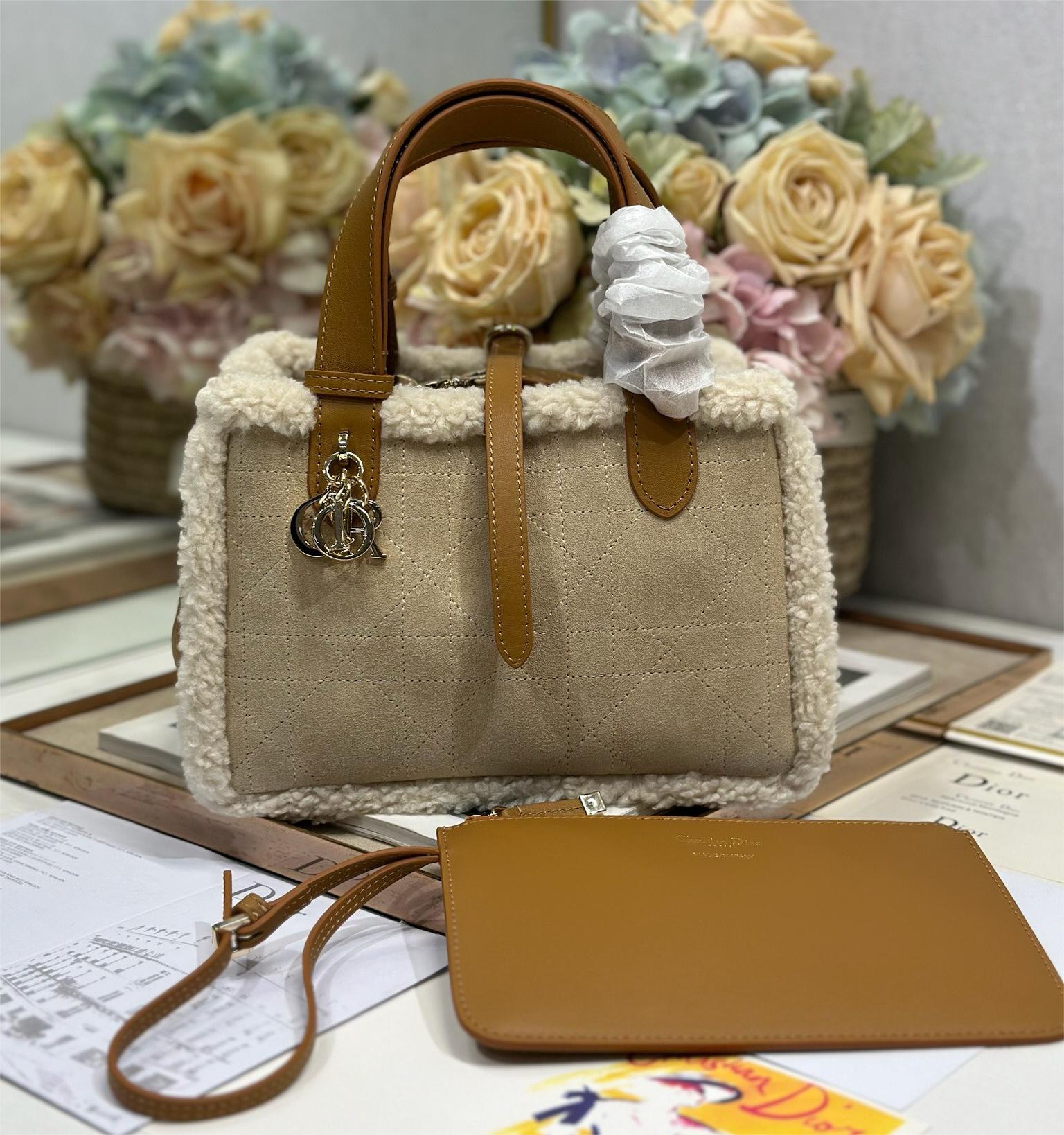 Christian Dior Book Tote series derivative small classic beige brown genuine leather velvet accessory handbag Christian Dior Book Tote series derivative small classic beige brown genuine leather velvet accessory handbag