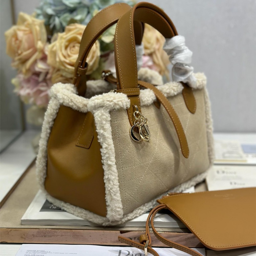 Christian Dior Book Tote series derivative small classic beige brown genuine leather velvet accessory handbag Christian Dior Book Tote series derivative small classic beige brown genuine leather velvet accessory handbag