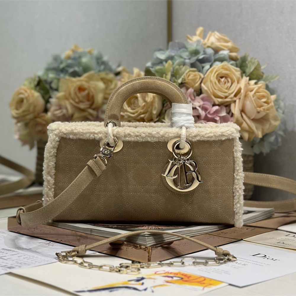 Christian Dior Lady Dior series derivative classic beige brown leather velvet accessories handbag Christian Dior Lady Dior series derivative classic beige brown leather velvet accessories handbag
